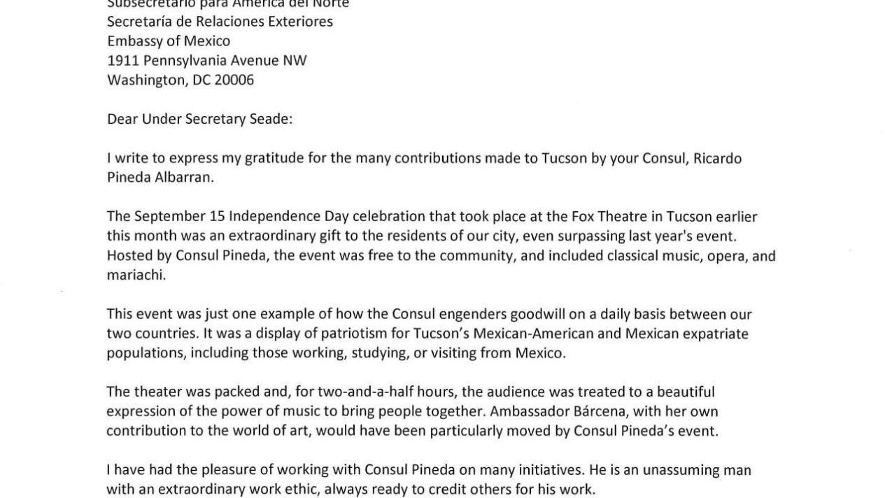 Rothschild letter commending Consul Pineda